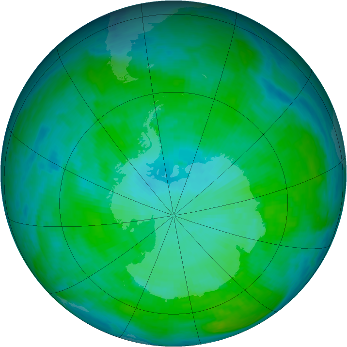 Antarctic ozone map for 31 December 1990
